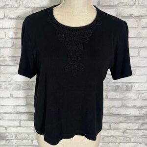 Vintage Knit de Knit Black Embellished Beaded Lace Appliqué Blouse